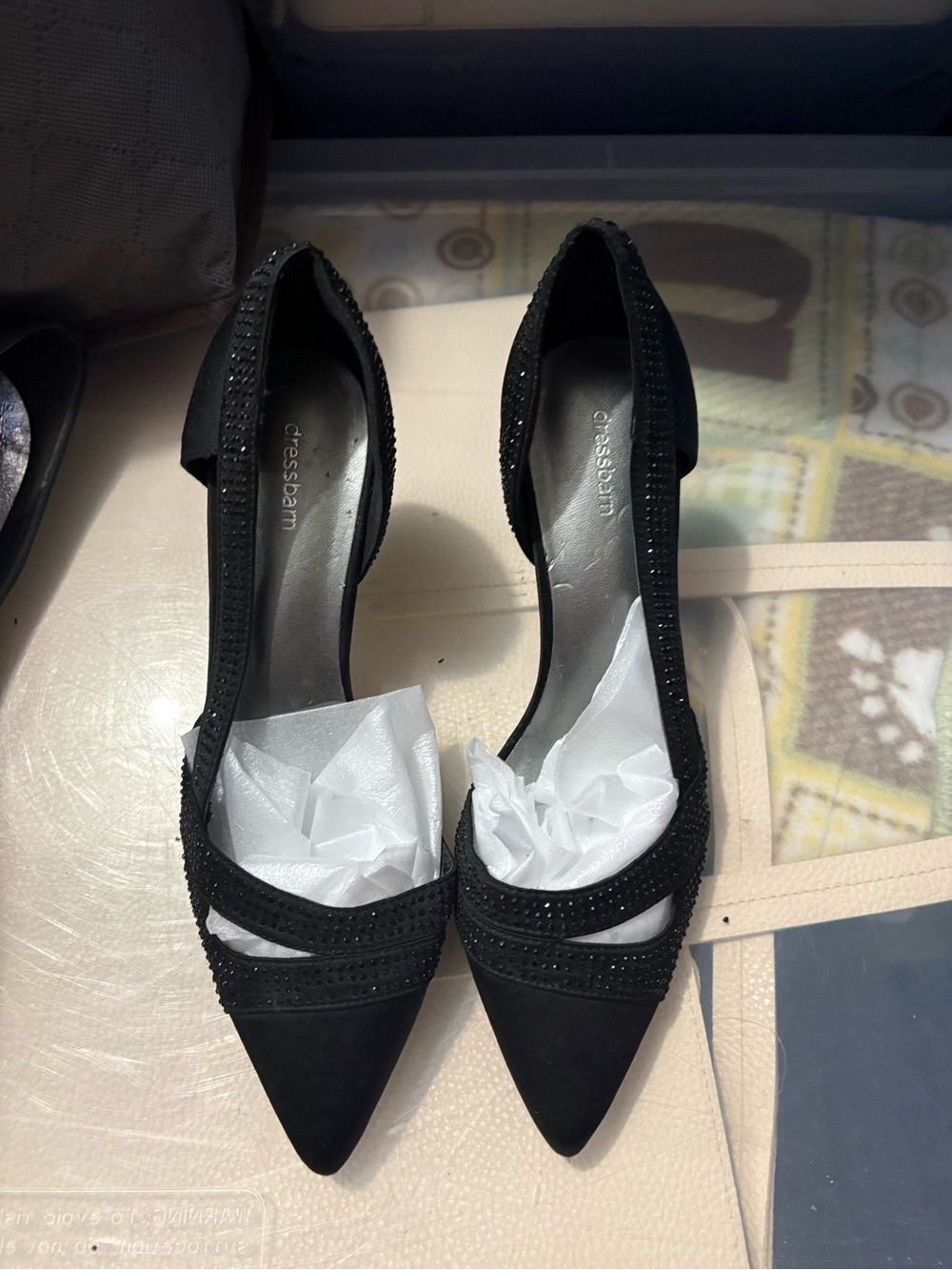Dress Barn Black Pointed D'Orsay Heels with Sparkle Trim